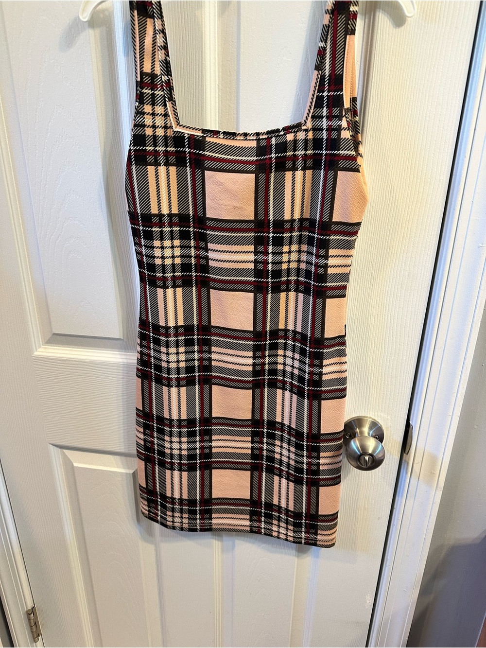 SHEIN Pink & Black Plaid Square-Neck Mini Dress-- Women's Medium